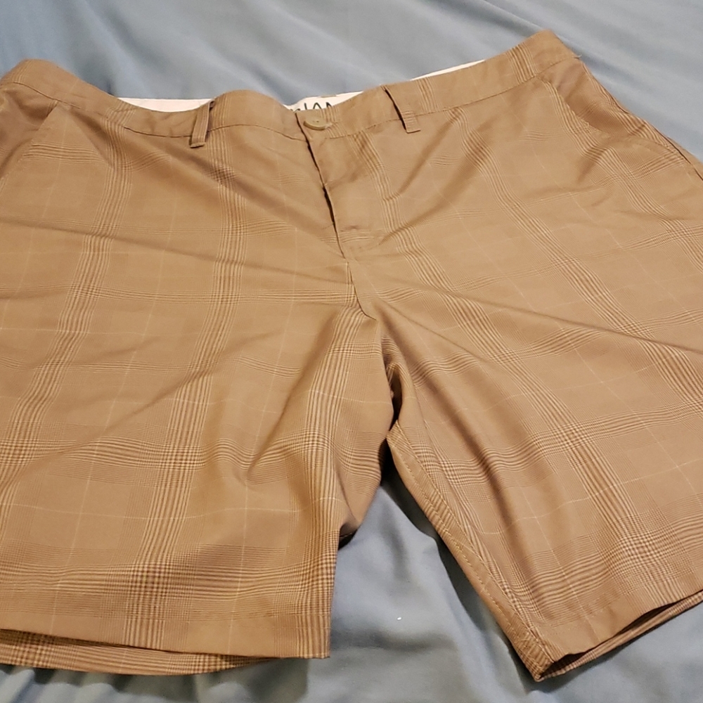 brown plaid hybrid mens shorts